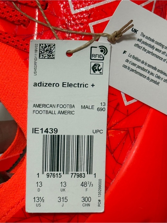 Adidas Adizero Electric II Solar Red Hidden Gem Football Cleats Men\'s Sz 13 1/2 main image 4